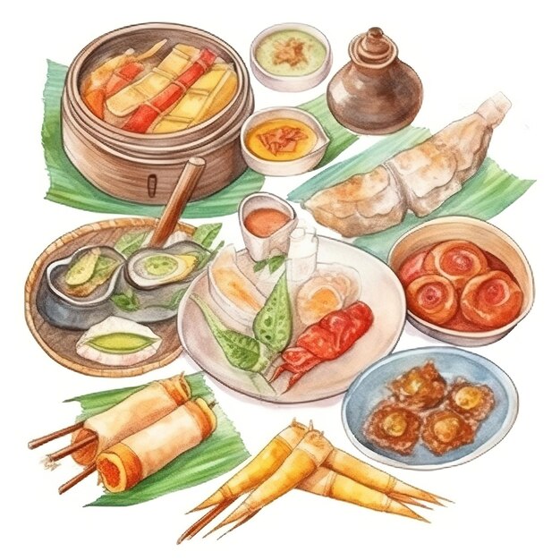 A watercolor illustration of a traditional korean food.