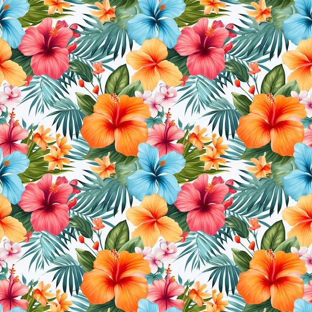 Photo watercolor illustration of a tropical flower pattern seamless repeating pattern