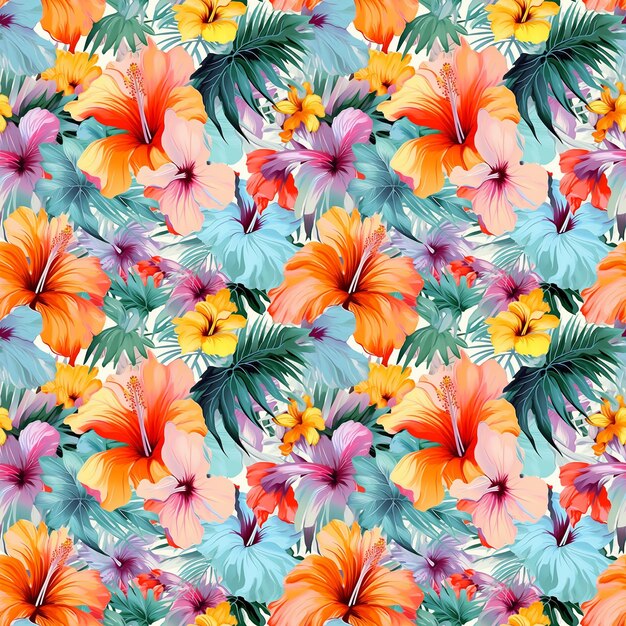 watercolor illustration of a tropical flower pattern seamless repeating pattern