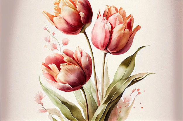 Watercolor illustration tulips flower botanical art AI Generated