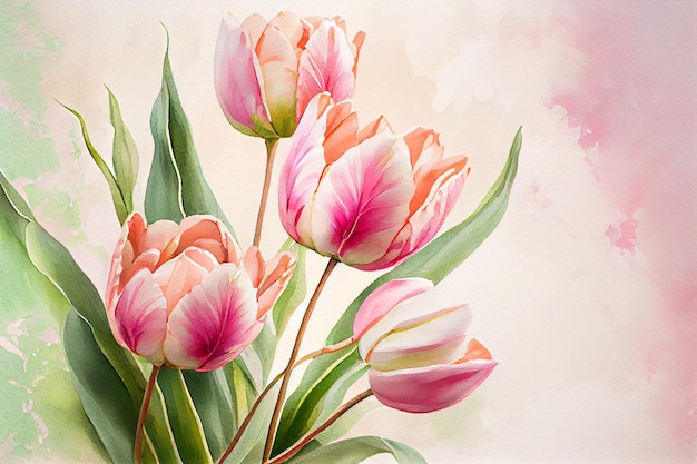 Photo watercolor illustration tulips flower botanical art ai generated