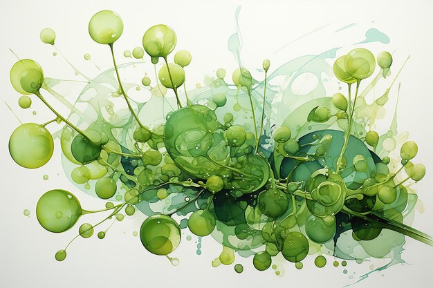 Watercolor Illustration of Unicellular Green Algae