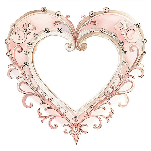 Photo watercolor illustration valentines day heart frame with ornate rococo detail