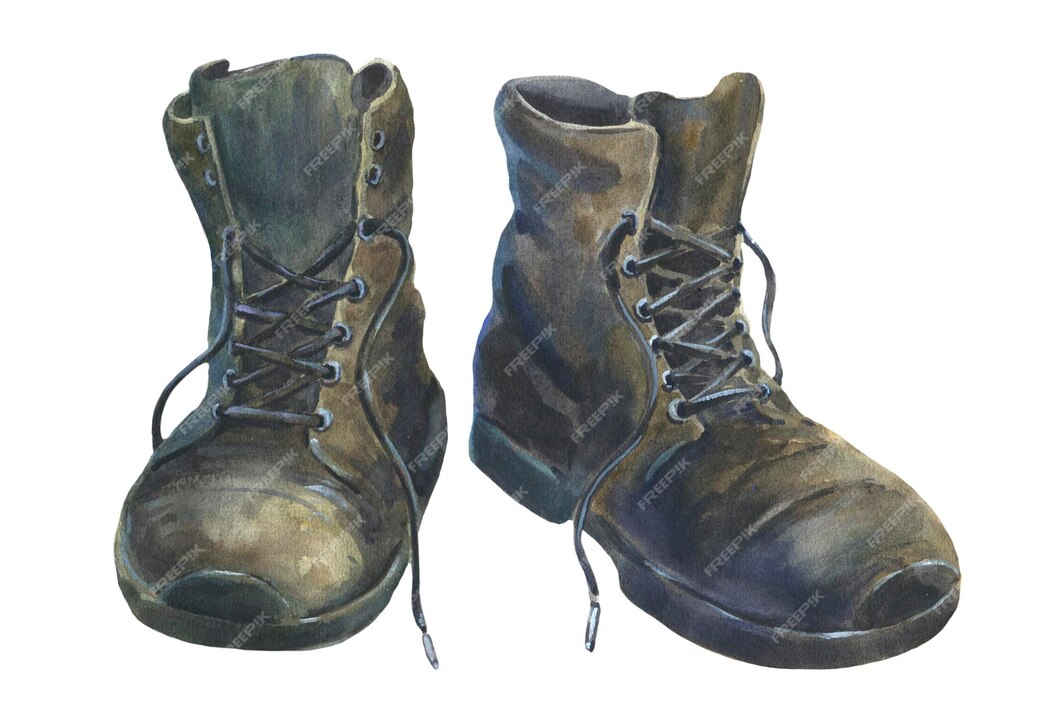 Premium Photo | Watercolor illustration vintage black boots for hiking ...