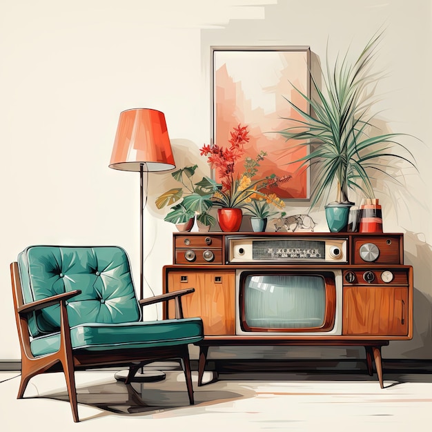 Photo watercolor illustration of a vintage tv