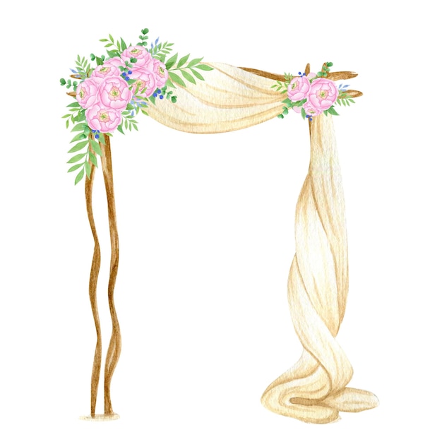 Watercolor illustration wedding flower arch