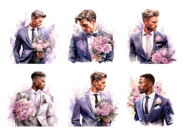 사진 수채화 결혼 신부 초상화 라벤더