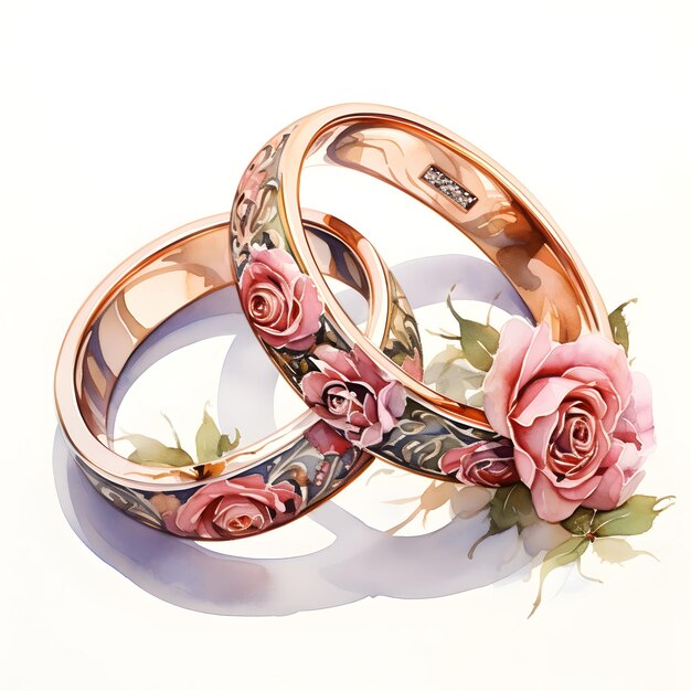 watercolor illustration wedding rings couple