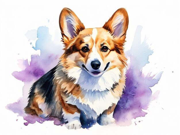 색 배경에 수채화 일러스트레이션 Corgi DOG