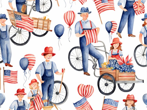 watercolor illustration on white background Labor Day Parade