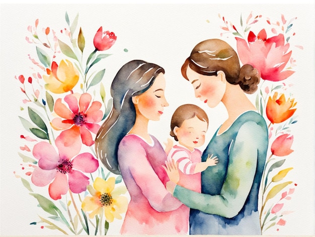 watercolor illustration on white background Mothers Day celebration concept Abstract colorful art