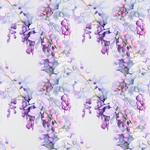 Photo watercolor illustration of a wisteria flowers pattern seamless repeating flower pattern