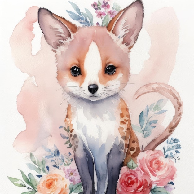 Watercolor illustration with cute animal design