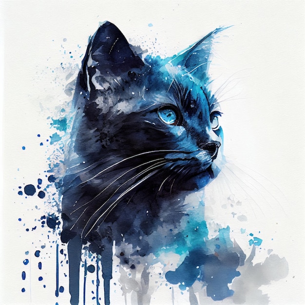 Watercolor illustration with a cute cat Generative AI