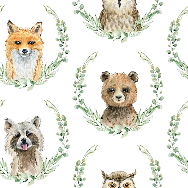 Watercolor illustration with forest animals