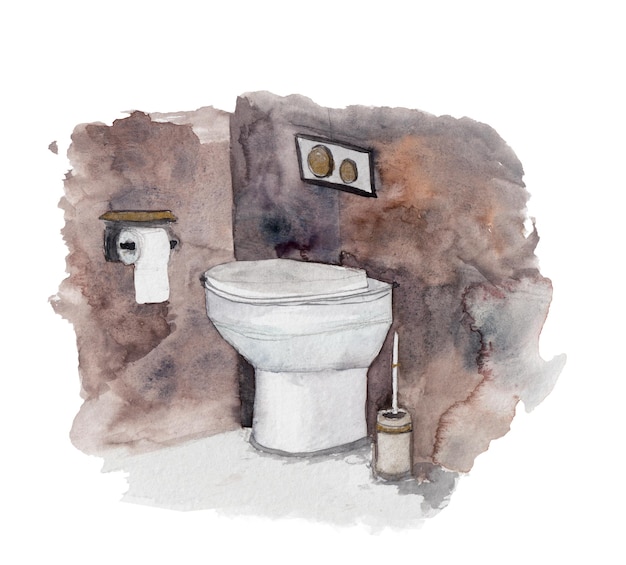 Watercolor illustration with toilet bowl