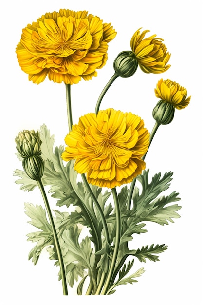 Watercolor illustration of a Yellow flower Generative AI