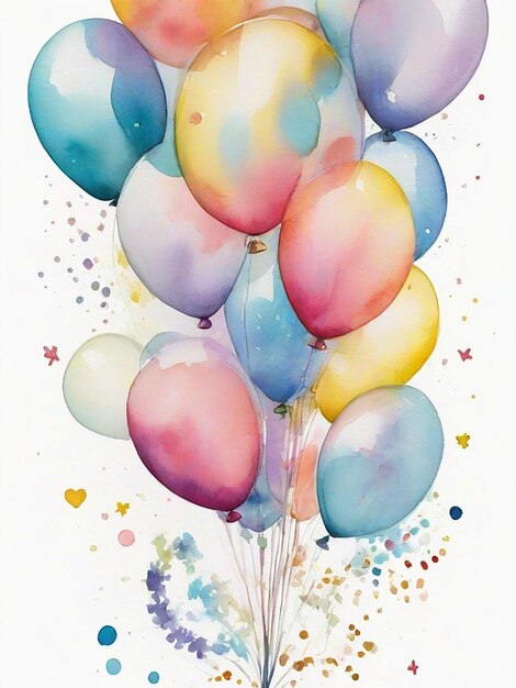 Watercolor illustrations balloon bouquet bliss a card featuring a bunch of colorful balloons each