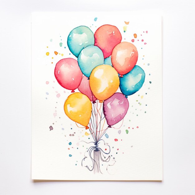 Photo watercolor illustrations balloon bouquet bliss a card featuring a bunch of colorful balloons