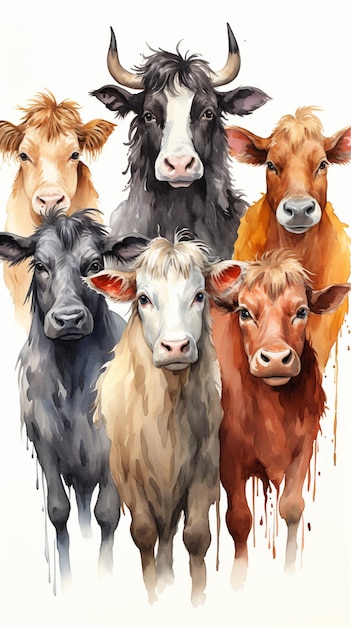 watercolor illustrations of cows