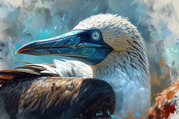 Watercolor image of a BlueFooted Booby a seabird known for its distinctive blue feet