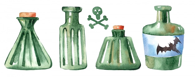 Watercolor image of a bottle with poison