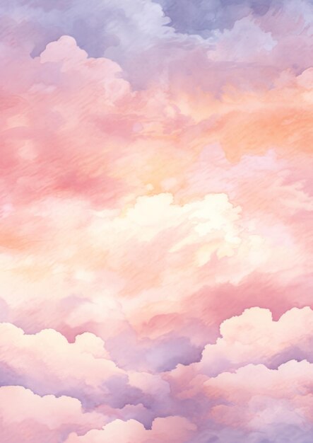 A watercolor image of a sunset sky in the style of feminine imagery light pink and white