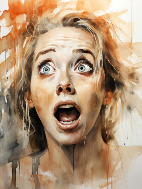 Watercolor image of a woman surprised
