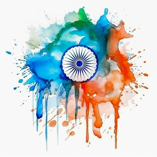 Watercolor indian flag on watercolor splashes Vector illustration