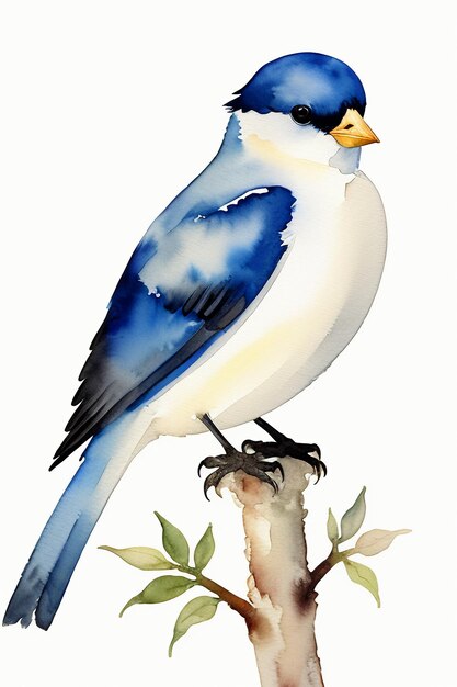 Photo watercolor ink style colorful bird animal wallpaper background illustration standing on branch