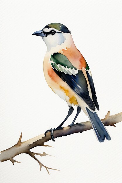 Photo watercolor ink style colorful bird animal wallpaper background illustration standing on branch