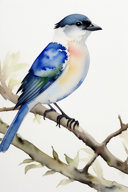 Photo watercolor ink style colorful bird animal wallpaper background illustration standing on branch