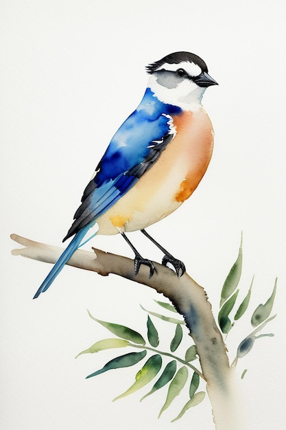 Foto illustrazione del fondo della carta da parati animale dell'uccello variopinto di stile dell'inchiostro dell'acquerello che sta sul ramo