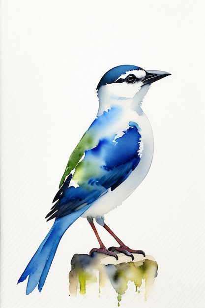 Watercolor ink style colorful bird animal wallpaper background illustration standing on branch