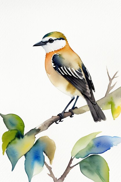 Акварельные чернила в стиле красочных птиц животных обои фоновая иллюстрация стоя на ветке