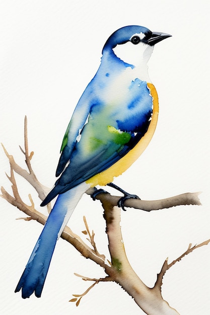 枝の上に立っている水彩インク風カラフルな鳥動物の壁紙の背景イラスト