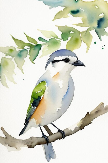 Photo watercolor ink style colorful bird animal wallpaper background illustration standing on branch