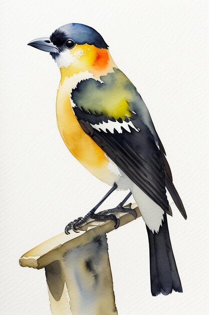 Photo watercolor ink style colorful bird animal wallpaper background illustration standing on branch