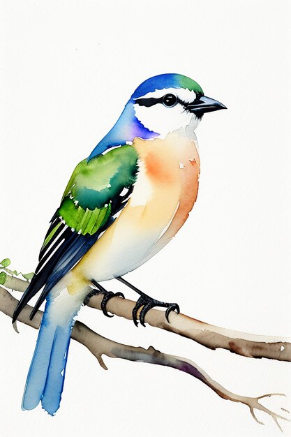 Foto illustrazione del fondo della carta da parati animale dell'uccello variopinto di stile dell'inchiostro dell'acquerello che sta sul ramo