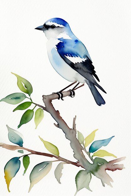 Photo watercolor ink style colorful bird animal wallpaper background illustration standing on branch