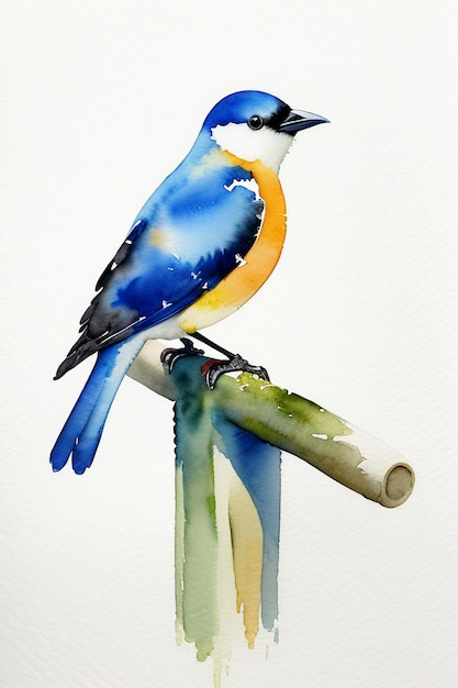 Photo watercolor ink style colorful bird animal wallpaper background illustration standing on branch