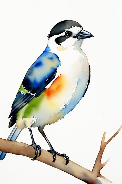 Foto acquerello inchiostro stile colorato uccello animale carta da parati illustrazione di sfondo in piedi sul ramo