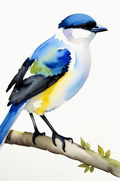 Photo watercolor ink style colorful bird animal wallpaper background illustration standing on branch