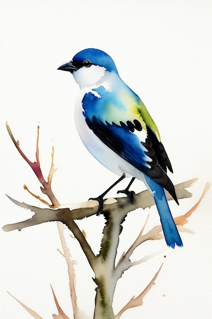 사진 수채화 잉크 스타일 다채로운 새 동물 바탕 화면 배경 그림 나뭇가지에 서 있는