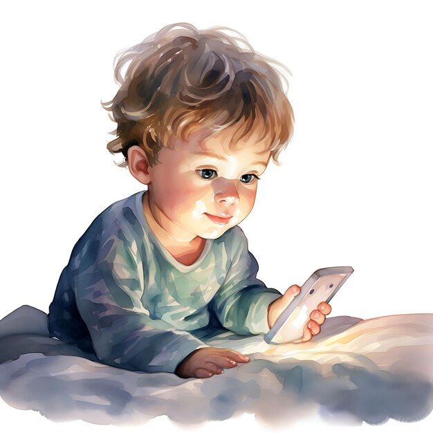 Watercolor of an Inquisitive Toddler Captivated Creative Design Digital Native Gen Alpha Futur