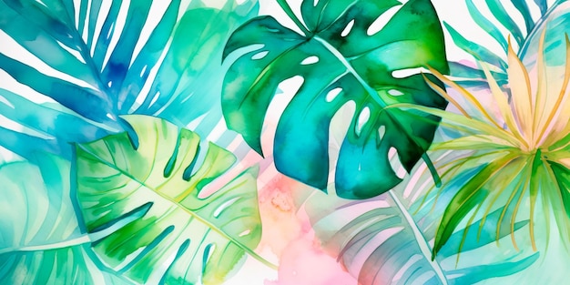 Watercolor invitations for a tropicalthemed event featuring palm leaves and vibrant colors Generative AI