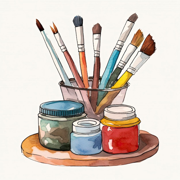 Photo watercolor jars and brush