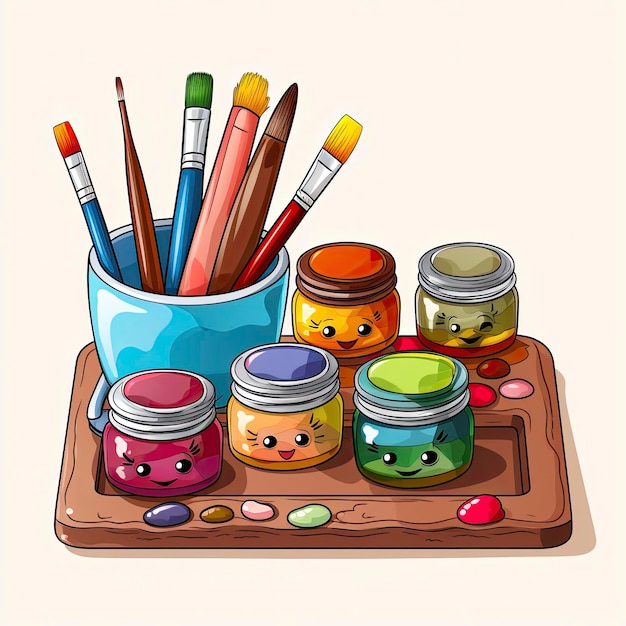 Photo watercolor jars and brush