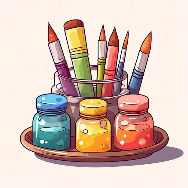 Photo watercolor jars and brush