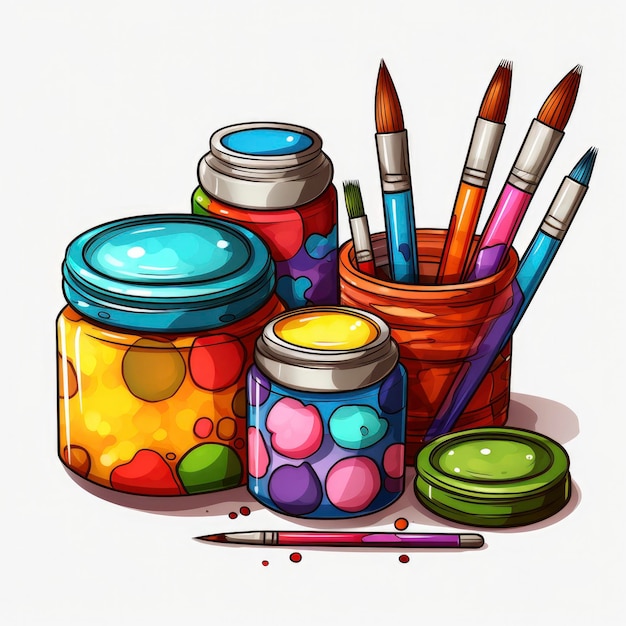 Photo watercolor jars and brush